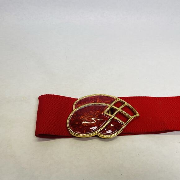 Vintage Day-Lor Red Enamel Brass Cinch Stretch Belt Size M/L Nana Glam 80's USA - Picture 2 of 8